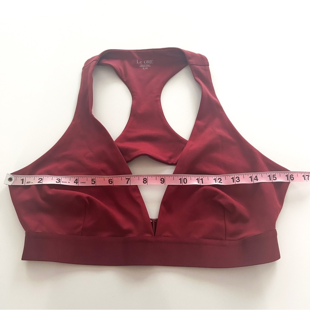 Le Ore Ancona Sports Bra Burgundy Cutout Open Back Racerback Size L NWT - Picture 6 of 12